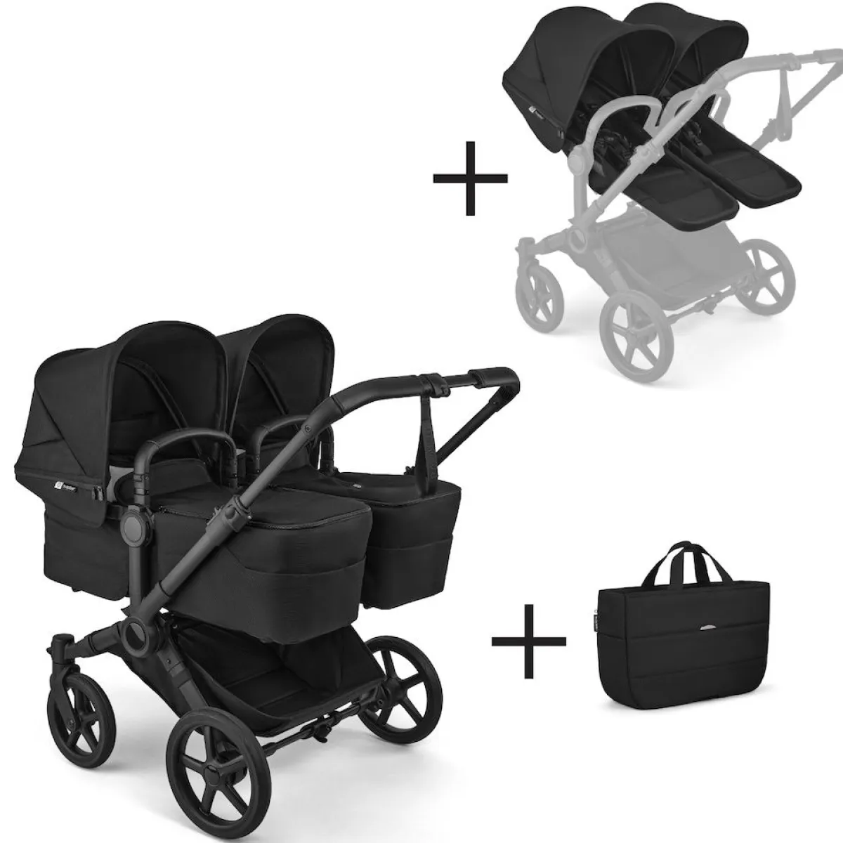 Bugaboo Combi Kinderwagens|Tweelingwagens * Tweeling Kinderwagen Donkey 6 Compleet Black - Heritage Black Zwart