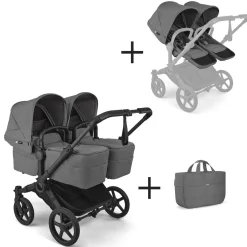 Bugaboo Combi Kinderwagens|Tweelingwagens * Tweeling Kinderwagen Donkey 6 Compleet Black - Moon Grey Grijs