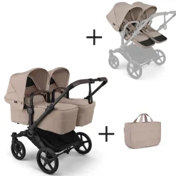Bugaboo Combi Kinderwagens|Tweelingwagens * Tweeling Kinderwagen Donkey 6 Compleet Black - Desert Melange Taupe