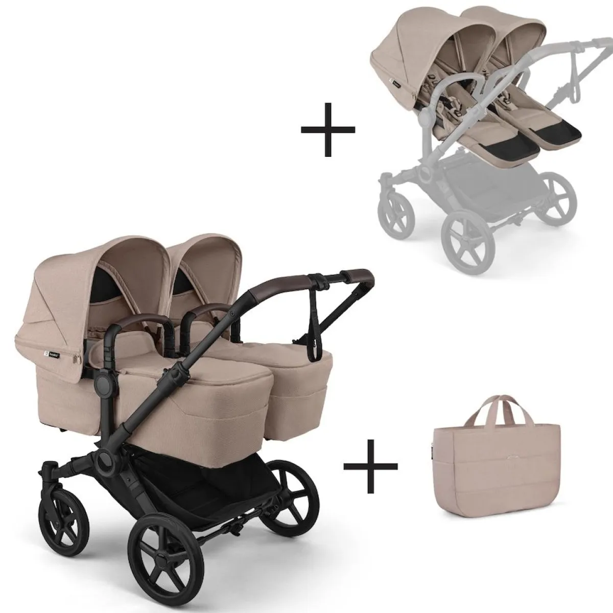 Bugaboo Combi Kinderwagens|Tweelingwagens * Tweeling Kinderwagen Donkey 6 Compleet Black - Desert Melange Taupe