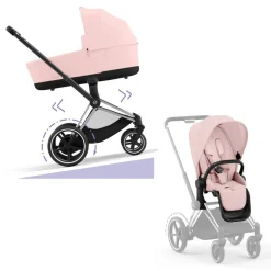 Cybex Combi Kinderwagens * E-Priam Kinderwagen Compleet Peach Pink - Chrome Black Frame