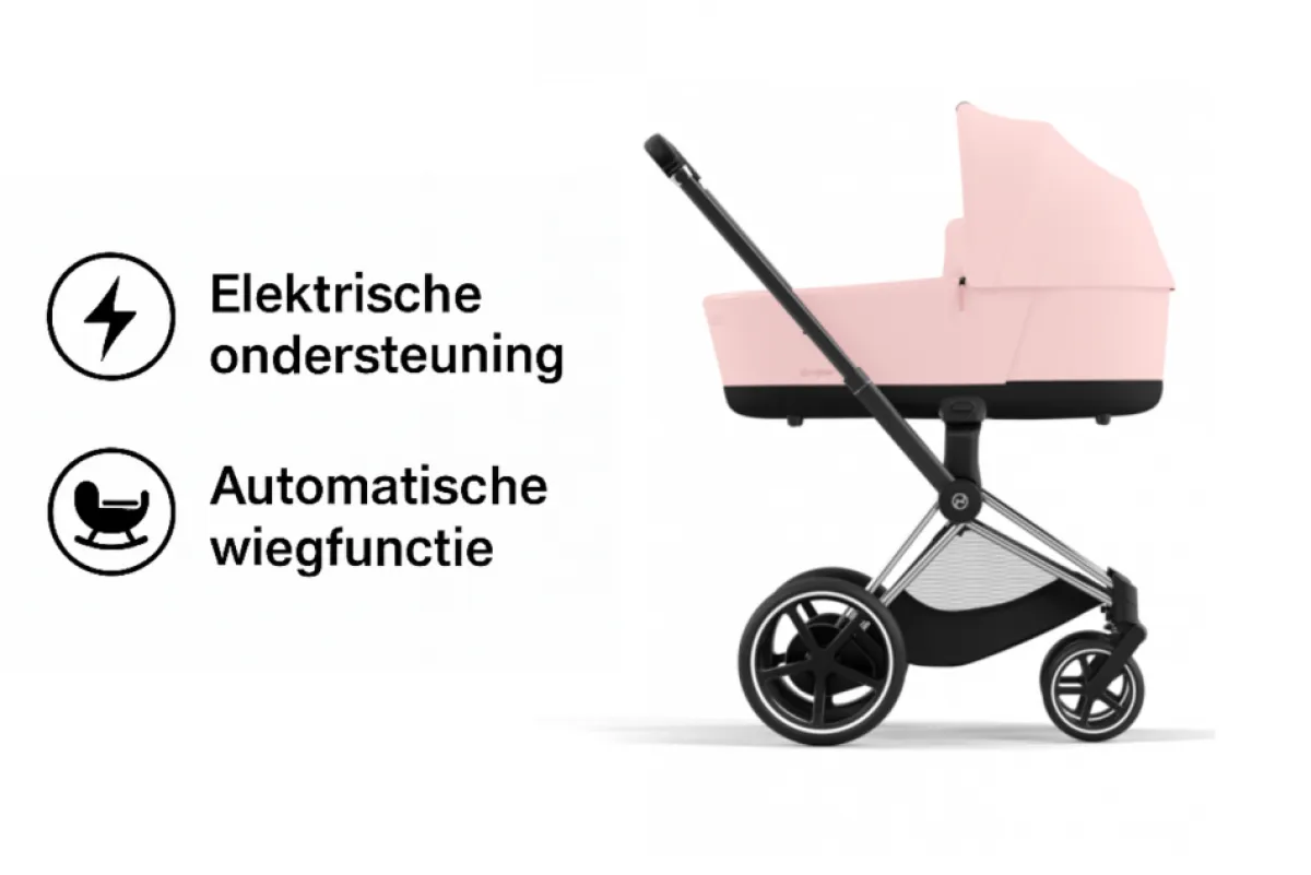 Cybex Combi Kinderwagens * E-Priam Kinderwagen Compleet Peach Pink - Chrome Black Frame