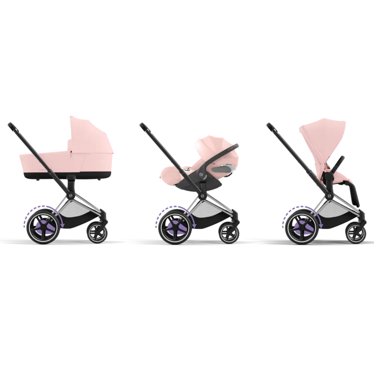 Cybex Combi Kinderwagens * E-Priam Kinderwagen Compleet Peach Pink - Chrome Black Frame