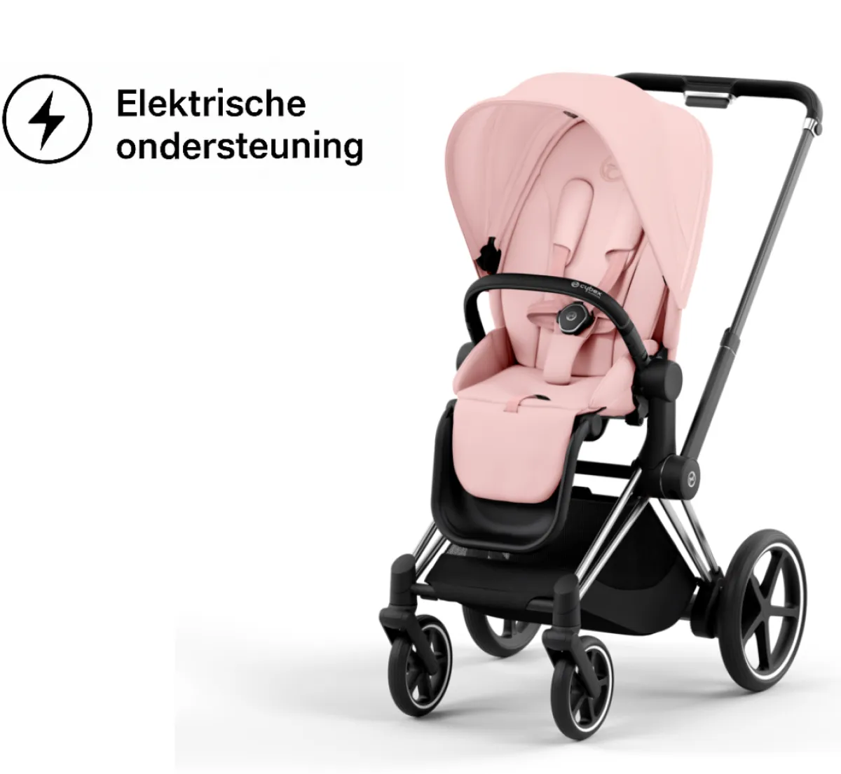 Cybex Combi Kinderwagens * E-Priam Kinderwagen Compleet Peach Pink - Chrome Black Frame