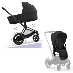 Cybex Combi Kinderwagens * E-Priam Kinderwagen Compleet Sepia Black - Matt Black Frame Zwart