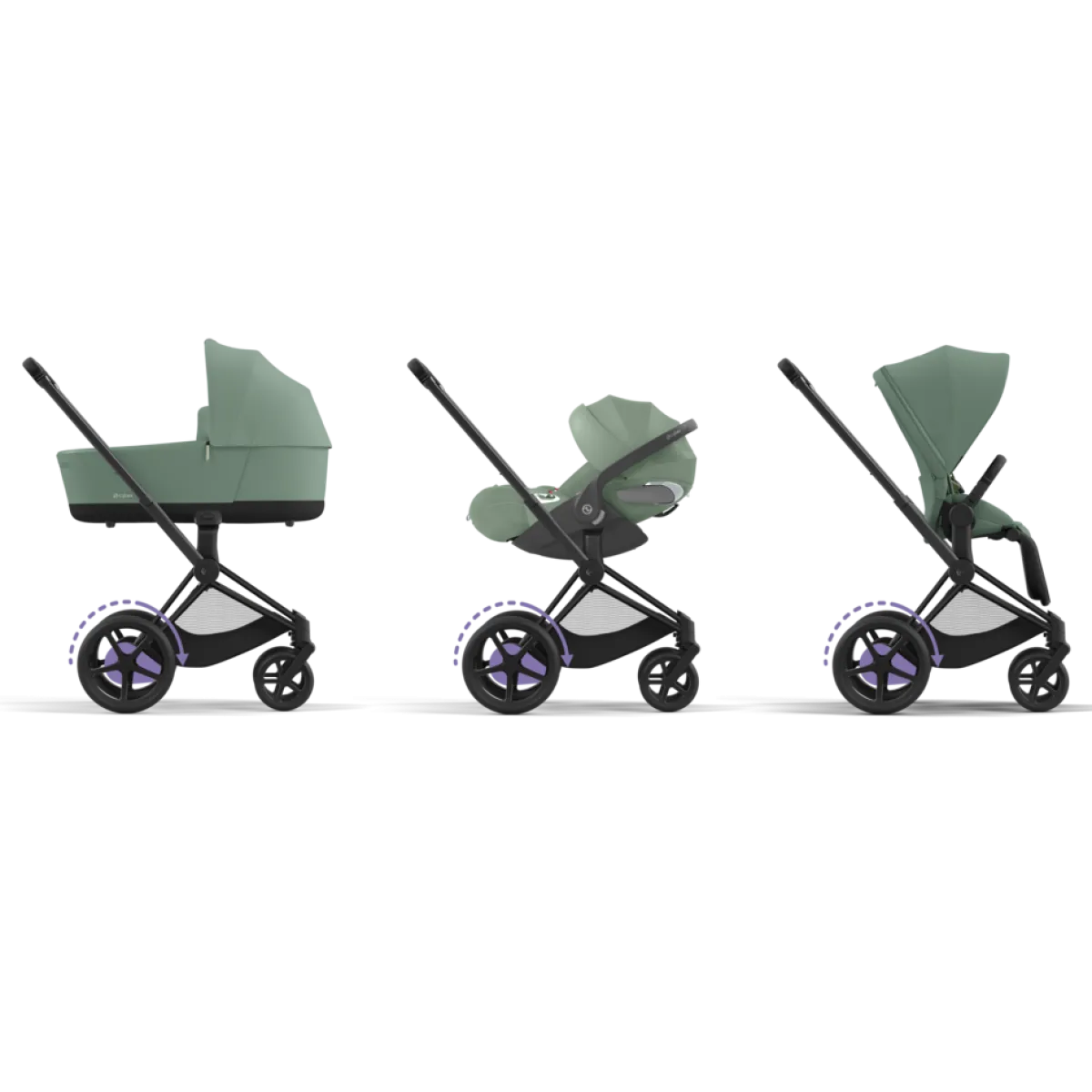 Cybex Combi Kinderwagens * E-Priam Kinderwagen Compleet Leaf Green - Matt Black Frame