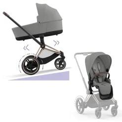 Cybex Combi Kinderwagens * E-Priam Kinderwagen Compleet Mirage Grey - Rosegold Frame