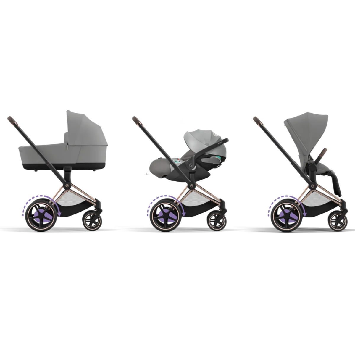 Cybex Combi Kinderwagens * E-Priam Kinderwagen Compleet Mirage Grey - Rosegold Frame