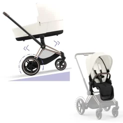 Cybex Combi Kinderwagens * E-Priam Kinderwagen Compleet Off White - Rosegold Frame