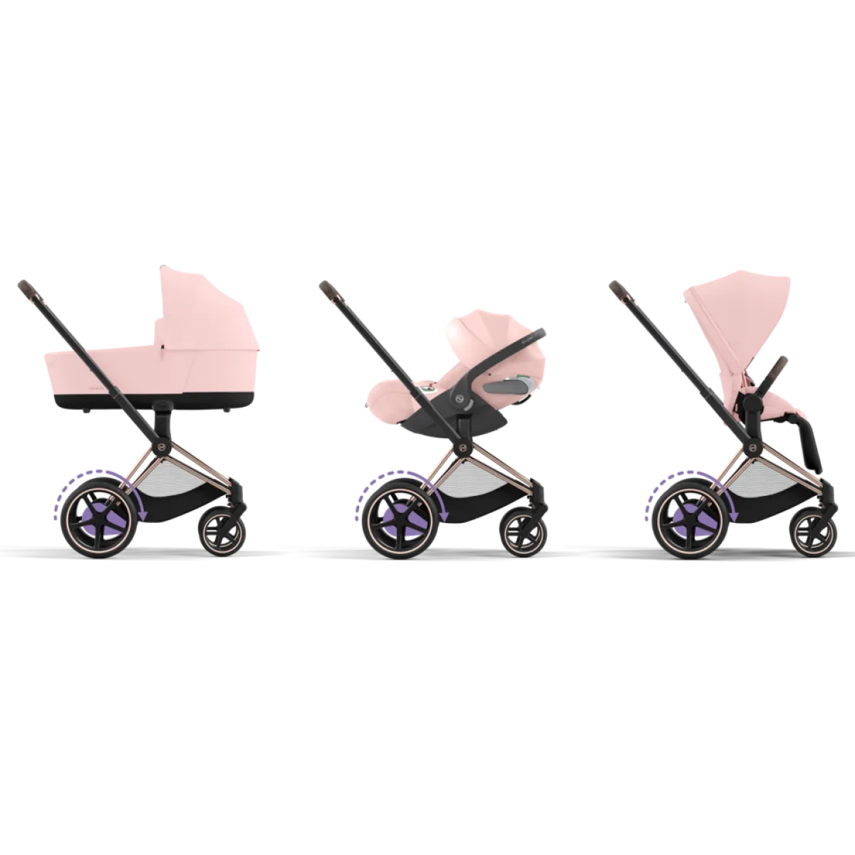 Cybex Combi Kinderwagens * E-Priam Kinderwagen Compleet Peach Pink - Rosegold Frame