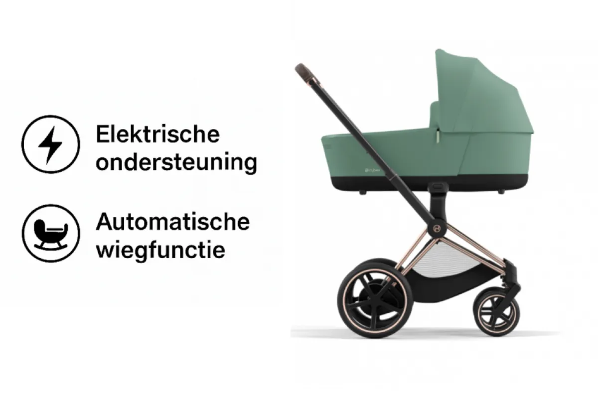 Cybex Combi Kinderwagens * E-Priam Kinderwagen Compleet Leaf Green - Rosegold Frame