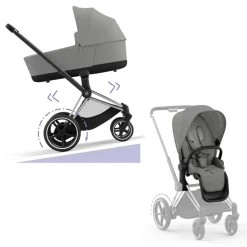 Cybex Combi Kinderwagens * E-Priam Kinderwagen Compleet Mirage Grey - Chrome Black Frame
