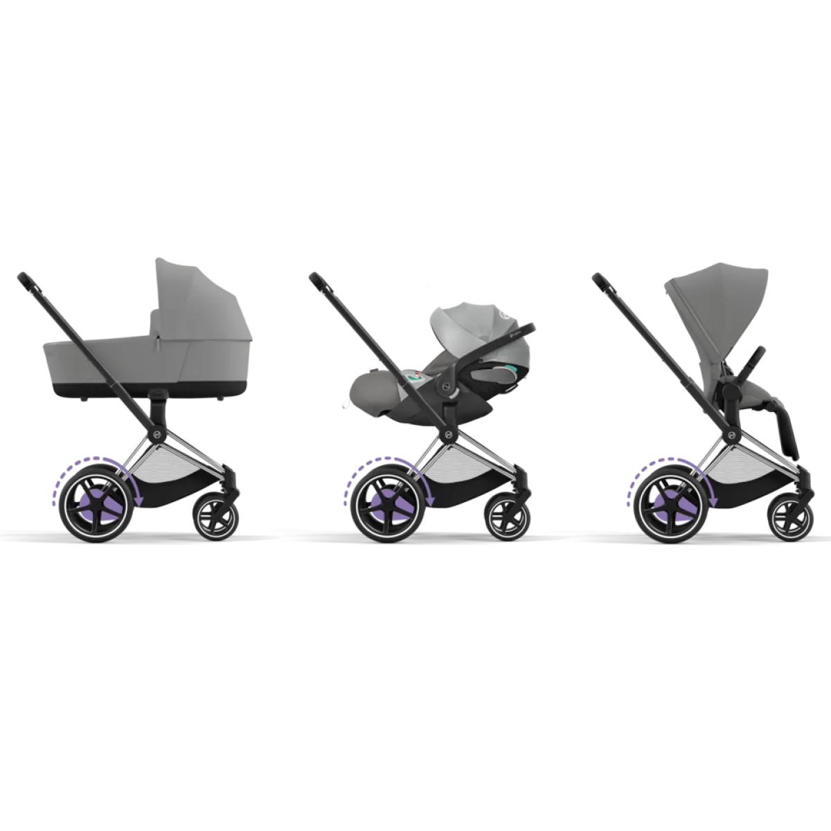 Cybex Combi Kinderwagens * E-Priam Kinderwagen Compleet Mirage Grey - Chrome Black Frame