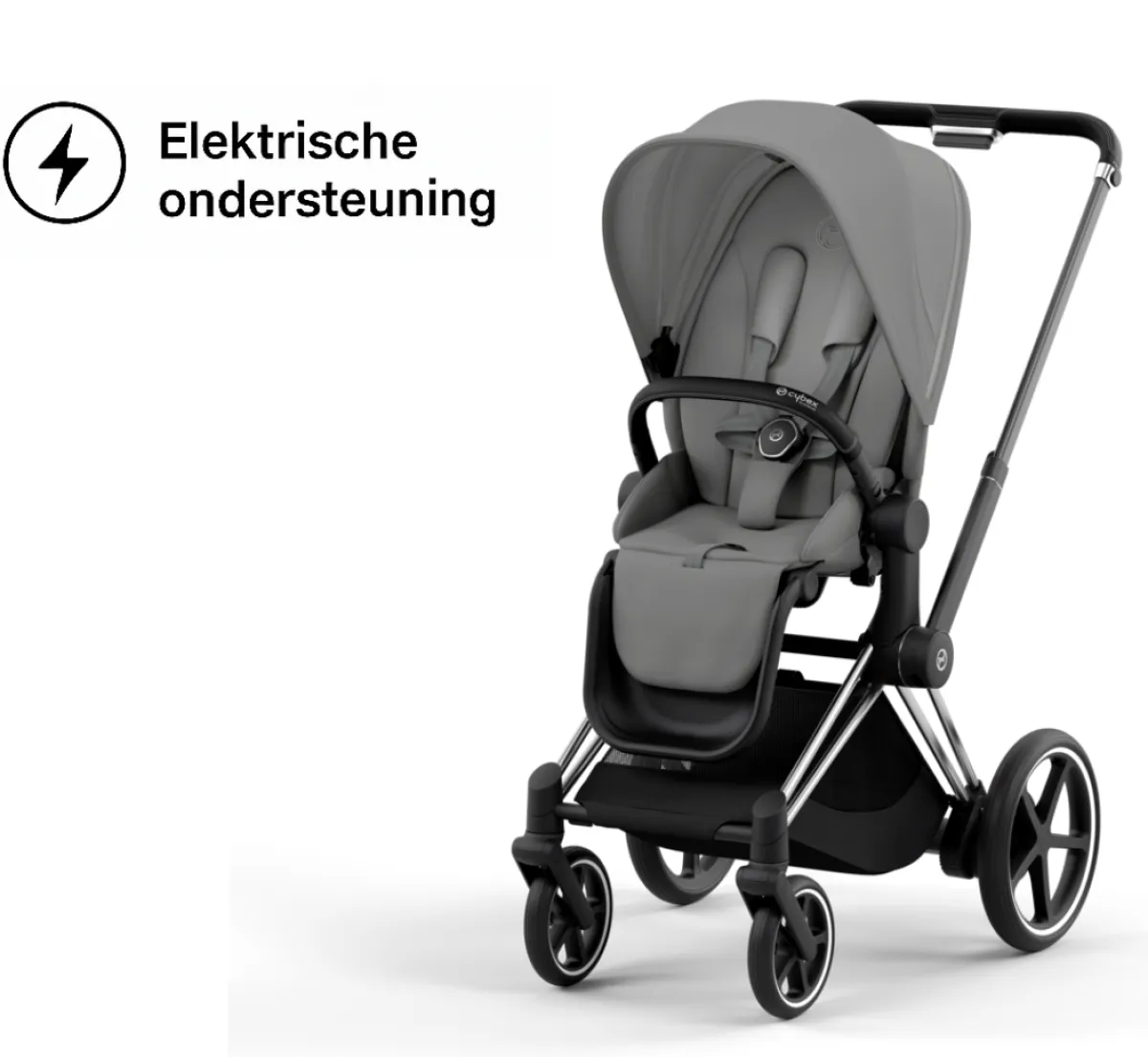 Cybex Combi Kinderwagens * E-Priam Kinderwagen Compleet Mirage Grey - Chrome Black Frame
