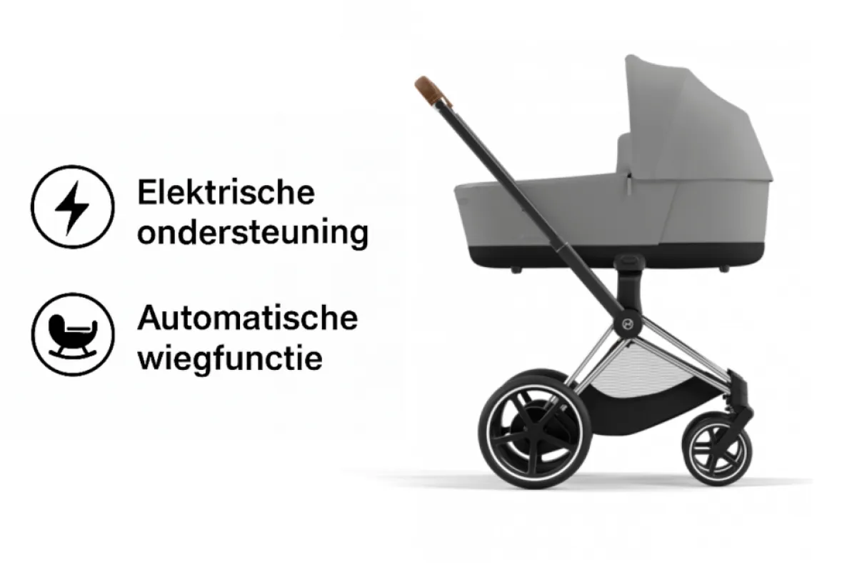 Cybex Combi Kinderwagens * E-Priam Kinderwagen Compleet Mirage Grey - Chrome Brown Frame