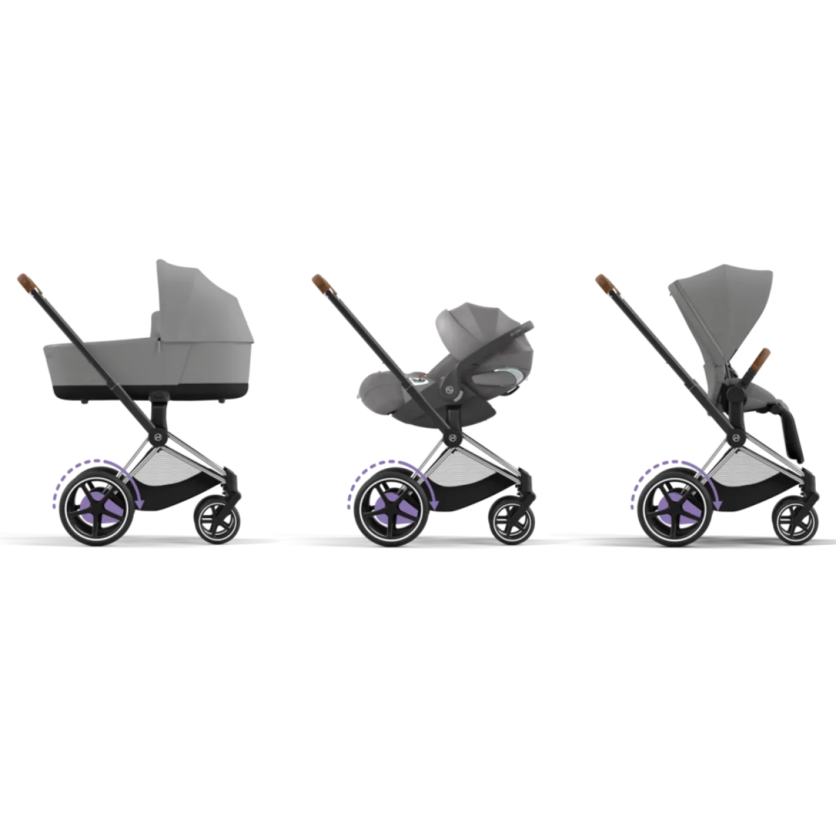 Cybex Combi Kinderwagens * E-Priam Kinderwagen Compleet Mirage Grey - Chrome Brown Frame