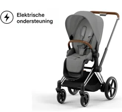 Cybex Combi Kinderwagens * E-Priam Kinderwagen Compleet Mirage Grey - Chrome Brown Frame