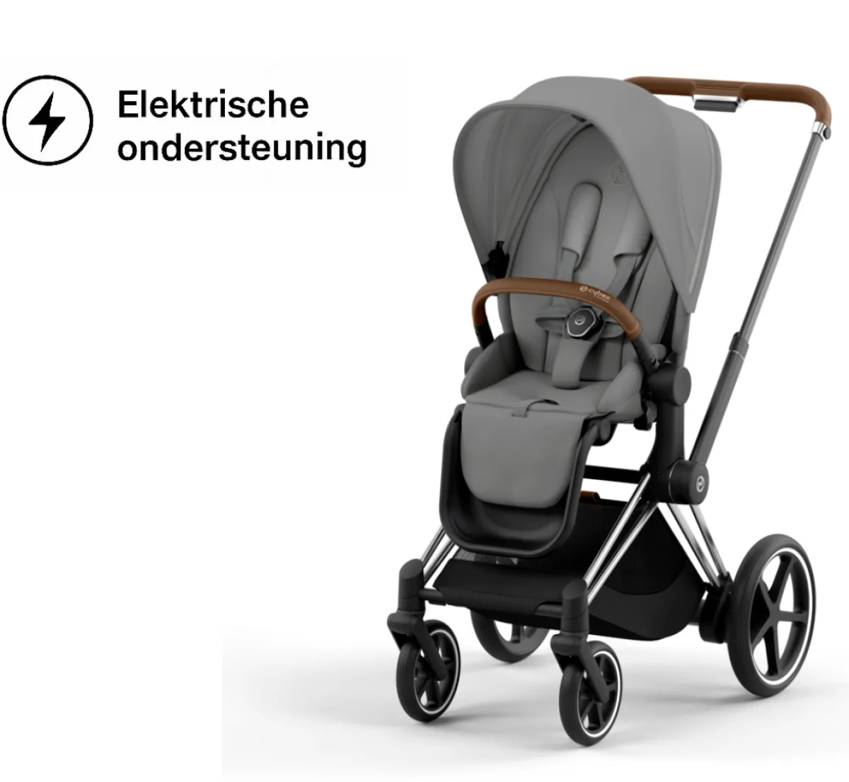 Cybex Combi Kinderwagens * E-Priam Kinderwagen Compleet Mirage Grey - Chrome Brown Frame