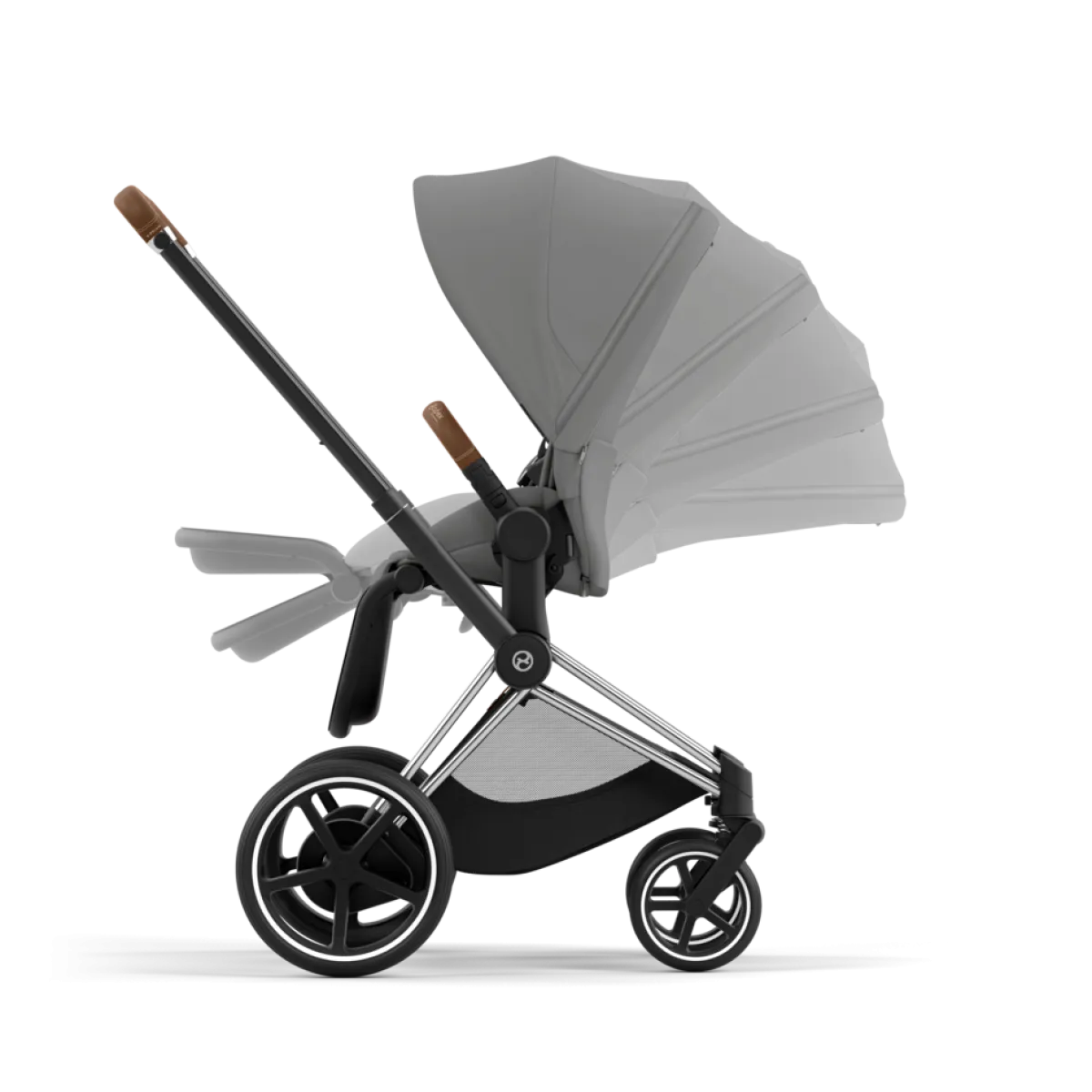 Cybex Combi Kinderwagens * E-Priam Kinderwagen Compleet Mirage Grey - Chrome Brown Frame