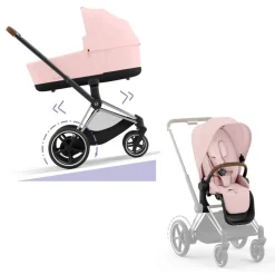 Cybex Combi Kinderwagens * E-Priam Kinderwagen Compleet Peach Pink - Chrome Brown Frame