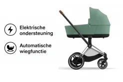 Cybex Combi Kinderwagens * E-Priam Kinderwagen Compleet Leaf Green - Chrome Brown Frame