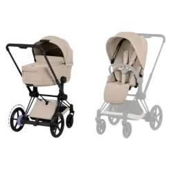 Cybex Combi Kinderwagens * Kinderwagen e-Priam 5 Compleet Comfort Matt Black Frame - Cozy Beige