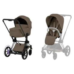 Cybex Combi Kinderwagens * Kinderwagen e-Priam 5 Compleet Comfort Matt Black Frame - Coconut Brown Bruin