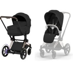 Cybex Combi Kinderwagens * Kinderwagen e-Priam 5 Compleet Comfort Rosegold Frame - Sepia Black Zwart