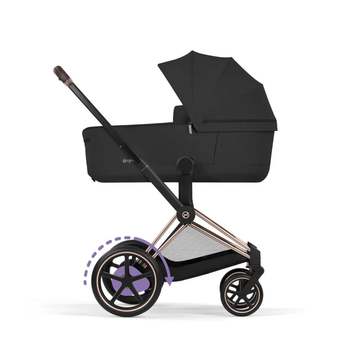 Cybex Combi Kinderwagens * Kinderwagen e-Priam 5 Compleet Comfort Rosegold Frame - Sepia Black Zwart