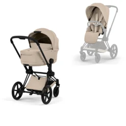 Cybex Combi Kinderwagens * Kinderwagen Priam 5 Compleet Comfort Matt Black Frame - Cozy Beige