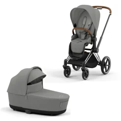 Cybex Combi Kinderwagens * Priam Kinderwagen Compleet Mirage Grey - Chrome Brown Frame Grijs