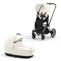 Cybex Combi Kinderwagens * Priam Kinderwagen Compleet Off White - Chrome Brown Frame Wit
