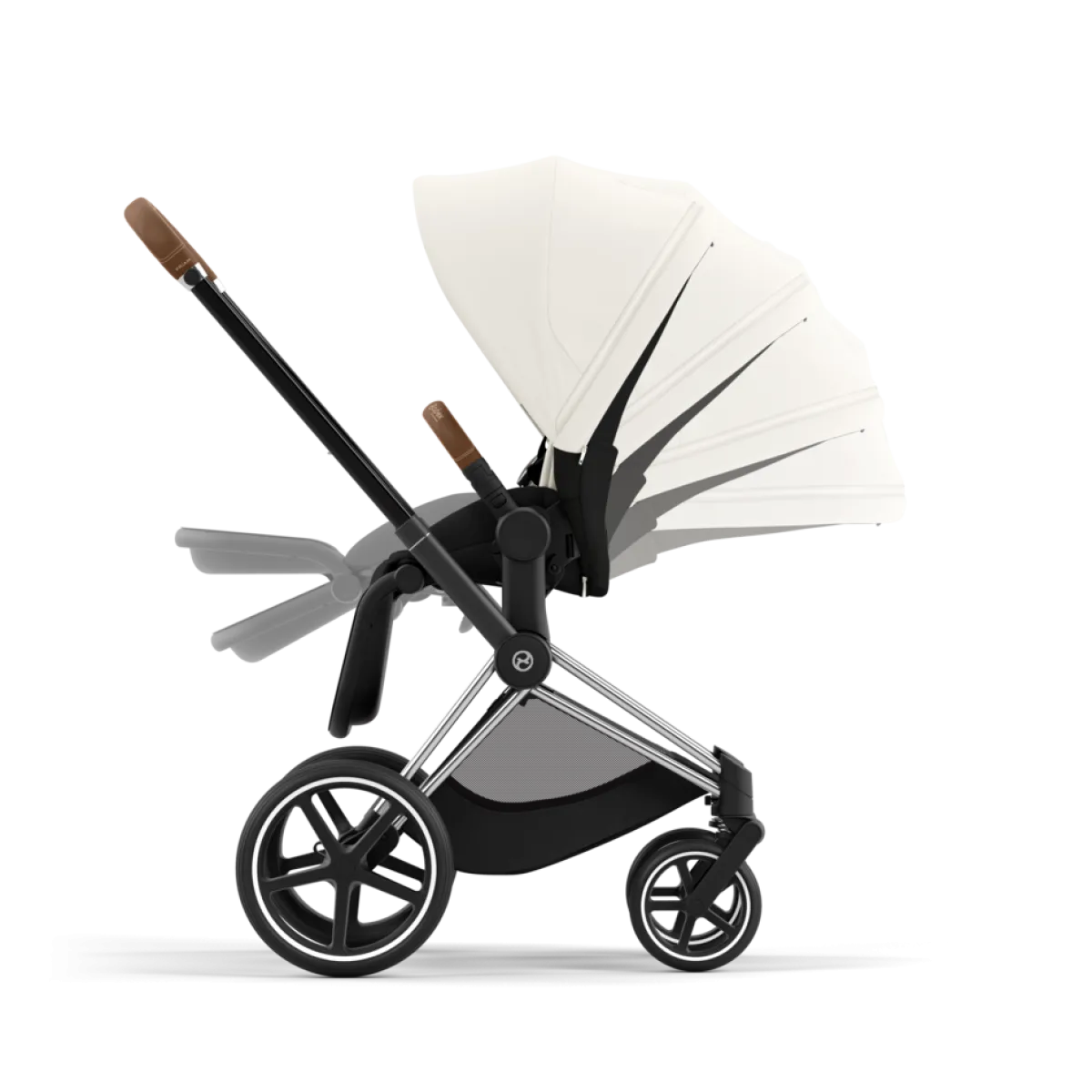 Cybex Combi Kinderwagens * Priam Kinderwagen Compleet Off White - Chrome Brown Frame Wit