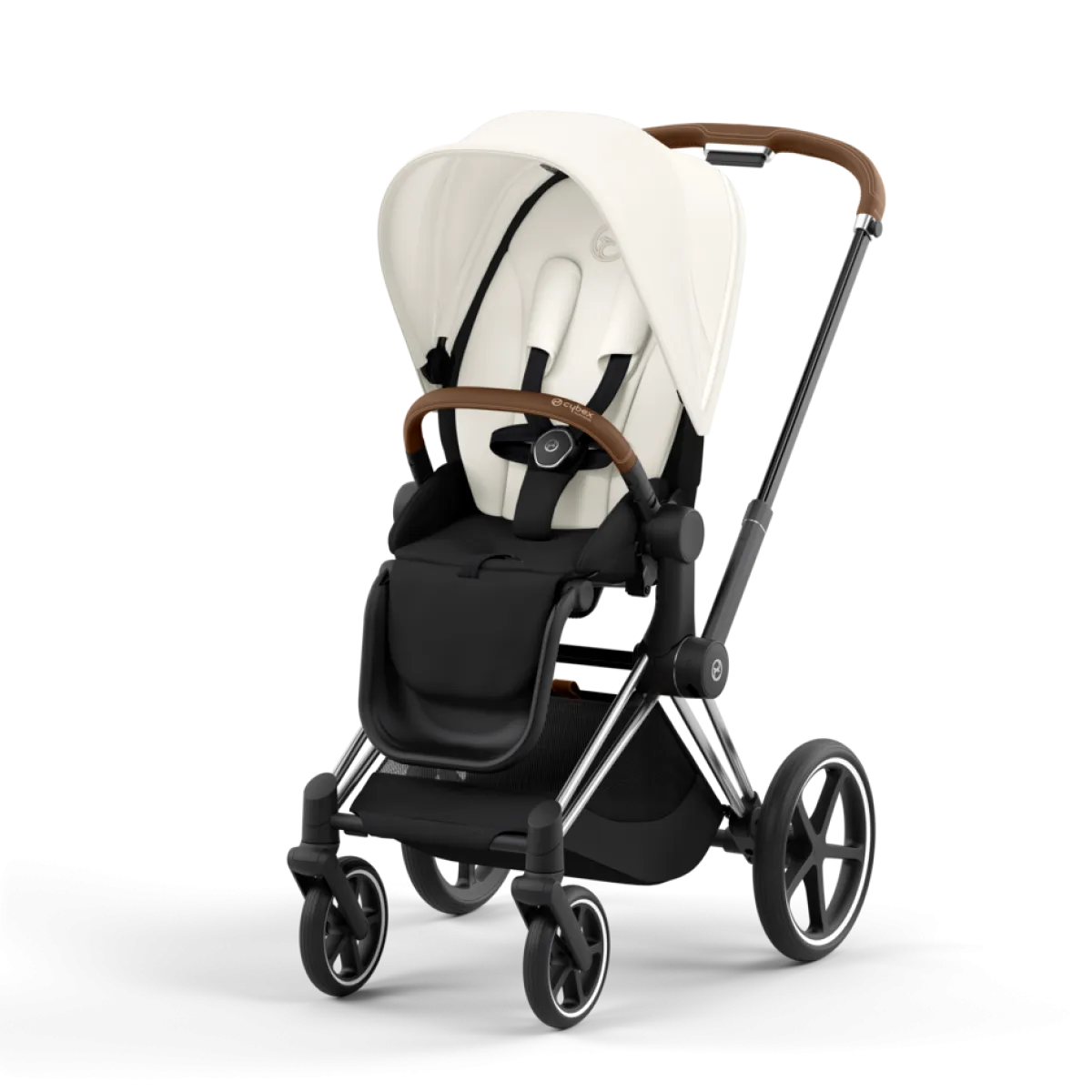 Cybex Combi Kinderwagens * Priam Kinderwagen Compleet Off White - Chrome Brown Frame Wit