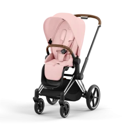 Cybex Combi Kinderwagens * Priam Kinderwagen Compleet Peach Pink - Chrome Brown Frame Roze