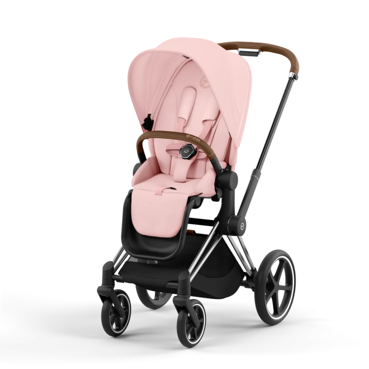 Cybex Combi Kinderwagens * Priam Kinderwagen Compleet Peach Pink - Chrome Brown Frame Roze