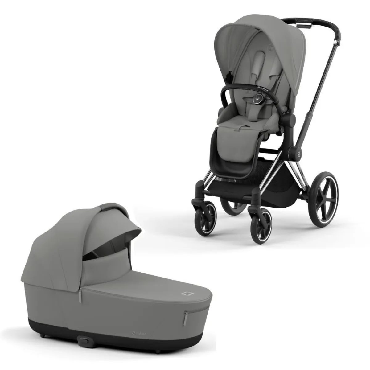 Cybex Combi Kinderwagens * Priam Kinderwagen Compleet Mirage Grey - Chrome Black Frame Grijs