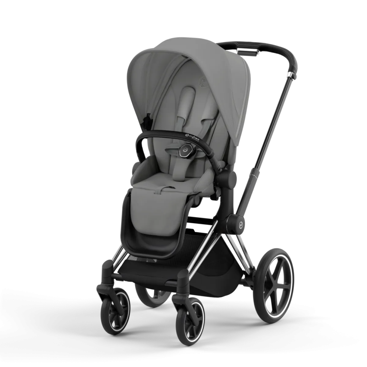 Cybex Combi Kinderwagens * Priam Kinderwagen Compleet Mirage Grey - Chrome Black Frame Grijs