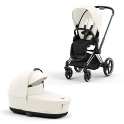 Cybex Combi Kinderwagens * Priam Kinderwagen Compleet Off White - Chrome Black Frame Wit