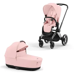 Cybex Combi Kinderwagens * Priam Kinderwagen Compleet Peach Pink - Chrome Black Frame Roze