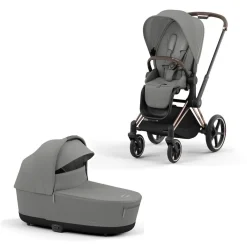 Cybex Combi Kinderwagens * Priam Kinderwagen Compleet Mirage Grey - Rosegold Frame Grijs