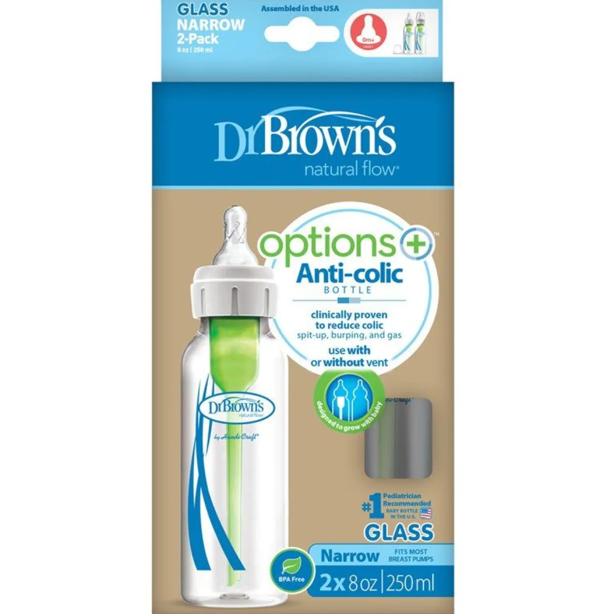 Dr. Brown's Flessen * 2-Pack Standaardfles Glas Options+ 250 ml