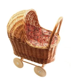Hollie Houten Speelgoed|Overig * Rieten Poppenwagen Met Kap Retro Flowers Naturel