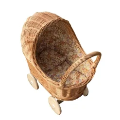 Hollie Houten Speelgoed|Overig * Rieten Poppenwagen Met Kap Little Flowers Naturel