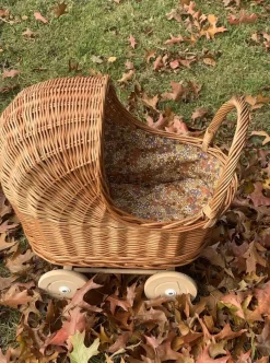 Hollie Houten Speelgoed|Overig * Rieten Poppenwagen Met Kap Little Flowers Naturel