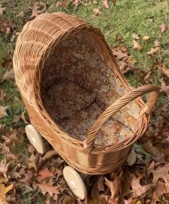 Hollie Houten Speelgoed|Overig * Rieten Poppenwagen Met Kap Little Flowers Naturel