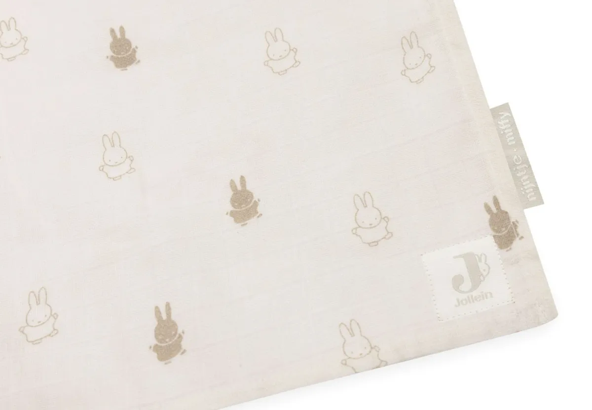 Jollein Wikkeldoeken * Hydrofiele Doeken Nijntje Happy Miffy Nougat 115 x 115 cm Beige
