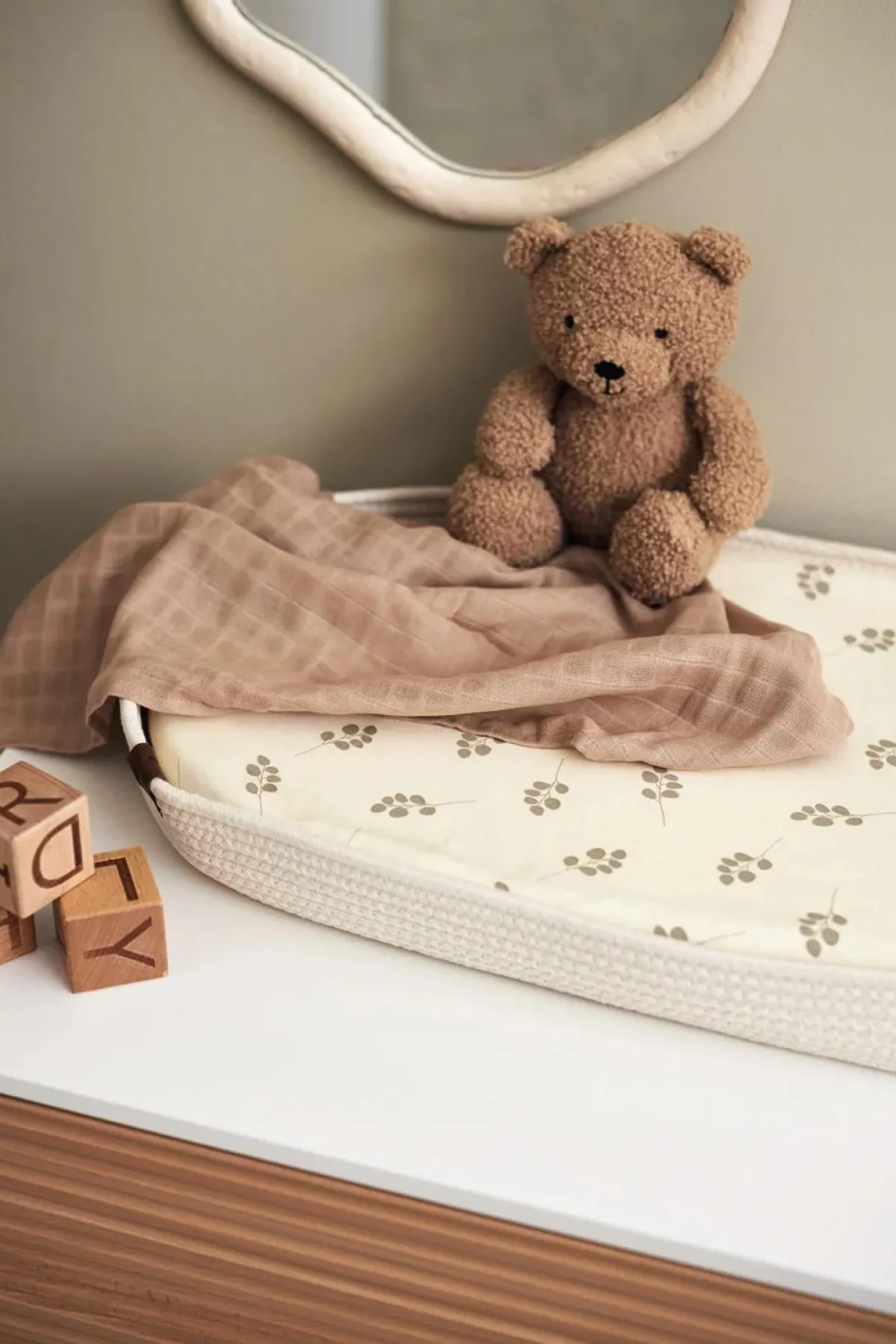 Jollein Waskussenhoezen|Bedtextiel * Waskussenhoes Jersey Twig Olive Green Groen