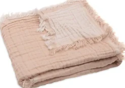 Jollein Bedtextiel * Wiegdeken Fringe Moonstone/Ivory GOTS Roze