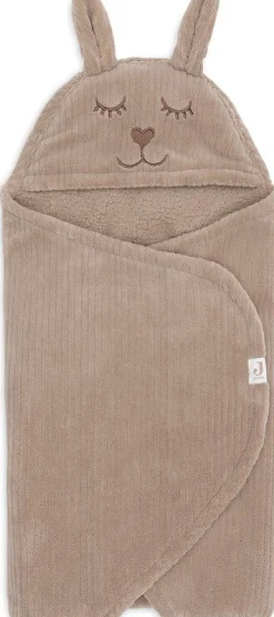 Jollein Badcapes|Bedtextiel * Wikkeldeken Bunny Cloudy Rib Milky Coffee Bruin